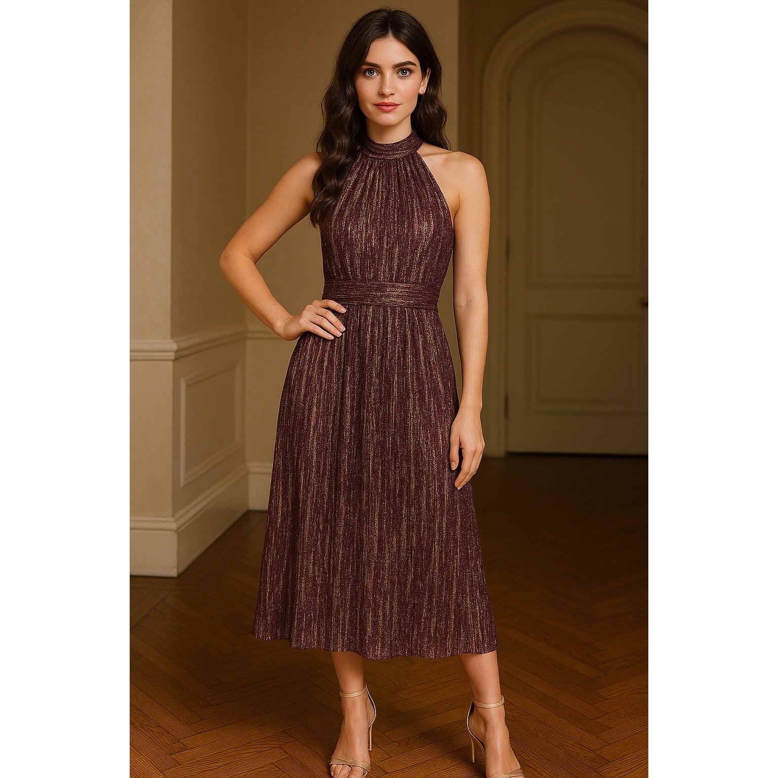 Monique Lhuillier Purple And Gold Gown - Size